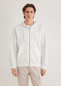 Kapusonlu Fermuarl? Beyaz Basic Sweatshirt - Mavi фото 4