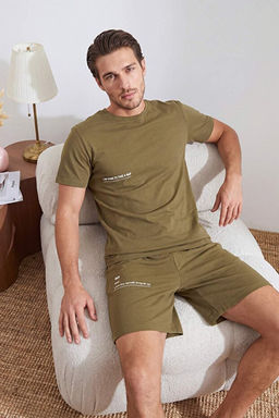 Haki Reguar Fit Bask_l_ _rme _ortlu Pijama Tak_m_ TMNSS24PT00001