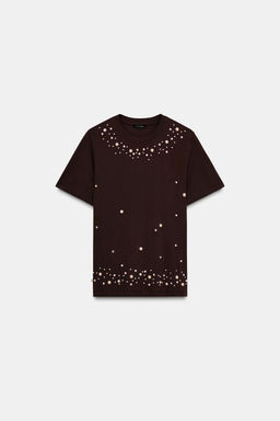 SHORT SLEEVE FAUX PEARL T-SHIRT - Zara фото 5