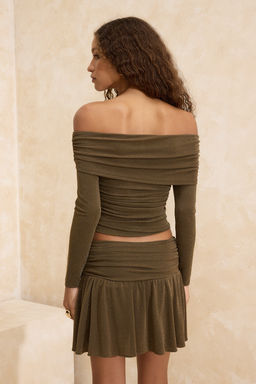 Haki Carmen Yaka Simli Orme Party Bluz TPRSS26BZ00002