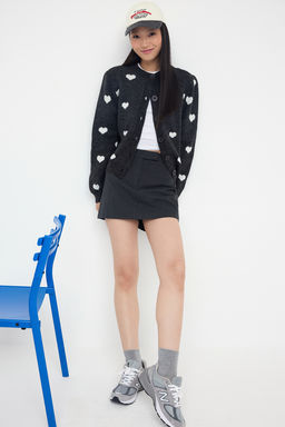 Antrasit Genis Kal?p Kalp Desenli Yumusak Dokulu Triko H?rka TWOAW26HI00033