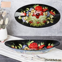 Блюдо овальное глубокое 25 см / S441210S U092-1 GREY /уп 6/36/ цветная коробка