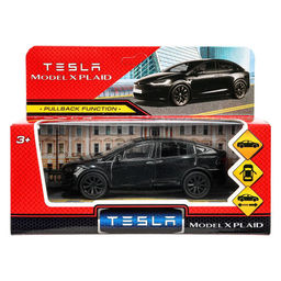 Модель металл. "TESLA model X plaid" 12см, черная (MODELX-12-BK, 388524) откр. двери/багажник, в коробке