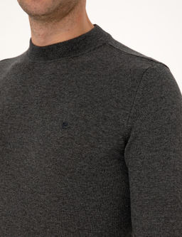 Antrasit Melanj Slim Fit _eyrek Yaka Basic Triko Kazak