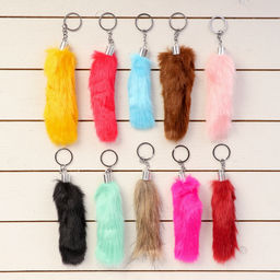 Цена за 12 шт. Брелок для ключей на кольце Пушистик. Цветной хвостик, на сумку, рюкзак, 12 см, МИКС - Simaland фото 3