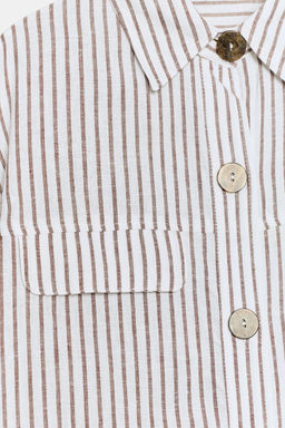 CAMISA RAYAS CON LINO / marron/blanco