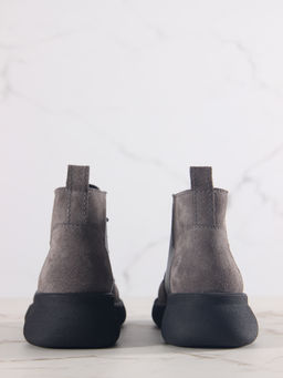 Ботинки 305.927bl.Вакса черная+серый замок замша/шерсть