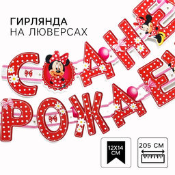 Гирлянда на люверсах «С Днем Рождения!», длина 205 см, Минни Маус