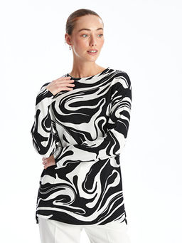 Bisiklet Yaka Desenli Kad?n Sweatshirt Tunik