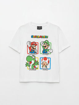 Bisiklet Yaka Super Mario Bask?l? Erkek ?ocuk Ti??rt