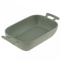 Форма для запекания керамическая "Модерн" 700мл, 19,8х13,8х5см, гриль, прямоугольная, 2 ручки, общая длина 25см, зеленый, в коробке (Китай)