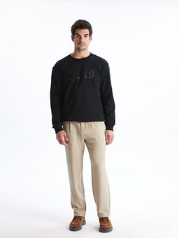 Bisiklet Yaka Uzun Kollu Bask?l? Erkek Sweatshirt