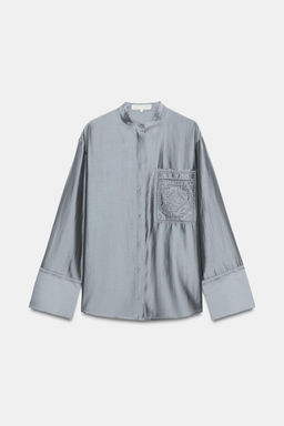 CAMISA BOLSILLO BORDADO ZW COLLECTION / Gris azul