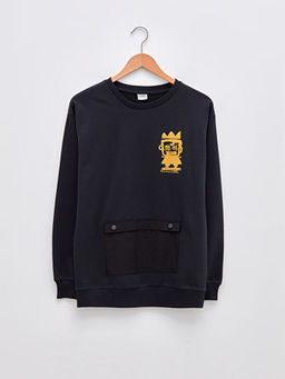 Bisiklet Yaka Bask?l? Uzun Kollu Erkek ?ocuk Sweatshirt