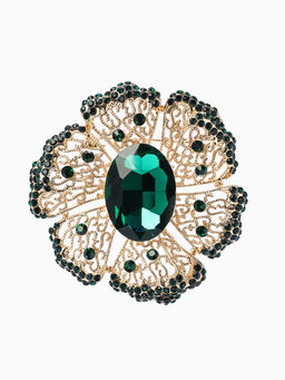 Брошь «Цветок» изумруд, стразы, цвет зелёный в золоте