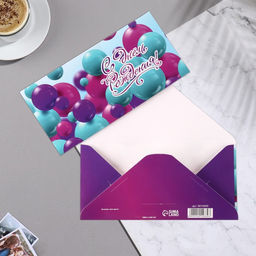 Цена за 10 шт. Конверт для денег С Днём Рождения! бирюзовые шары, 16,5х8 см