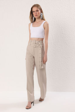 TRENDYOLMILLA Tas Cift Kemer Detayl? Dokuma Pantolon TPRSS25PL00000 фото 17