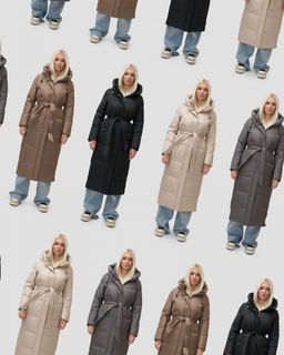 Пальто утепленное стеганное зимнее с капюшоном женское бежевого цвета 9605B - Mtforce фото 17