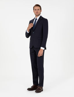 Lacivert Slim Fit Y_n Kar___ml_ Tak_m Elbise
