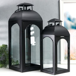 Подсвечник металл "Фонарь купольный" чёрный набор 2 шт 14,5х14,5х35 см 47х18х19 см