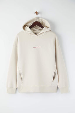 Teen Tas Kapusonlu S?rt Melek Bask?l? Kal?n Ici Polarl? Oversize Orme Sweatshirt TWOAW26SW00198 - Trendyolmilla фото 2