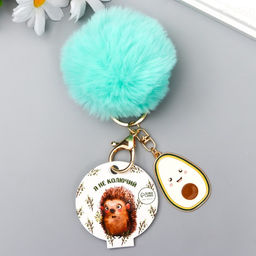 Пушистик на кольце с карабином, металл Авокадо ярко-голубой 12х4,5 см