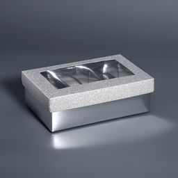 Цена за 5 шт. Коробка подарочная для 6 конфет серебро глиттер, с окном, 12×8.5×4 см