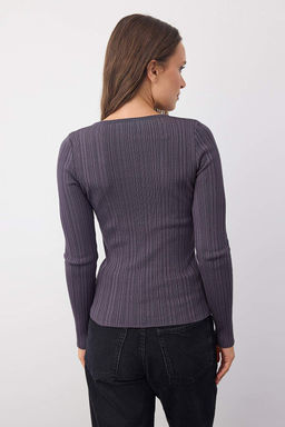 Wardrobe Essentials Antrasit Fitted/Vucuda Oturan Fitilli Triko Kazak | TWOAW26KZ00083 - Trendyolmilla фото 4