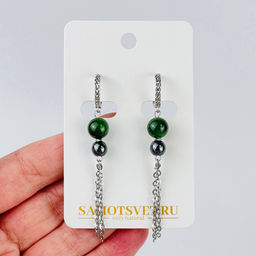 Серьги длинные из Нефрита и Гематита 65 см