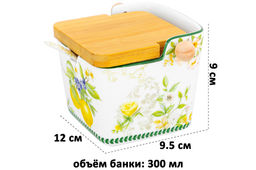 Банка для сыпучих продуктов 300 мл 12*9,5*9 см Лимоны с откидной бамбук.крышкой NEW BONE CHINA - Elan gallery фото 2