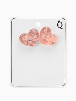 Цена за 2 шт. Серьги с поталью «Сердце блестка», розовые в серебре