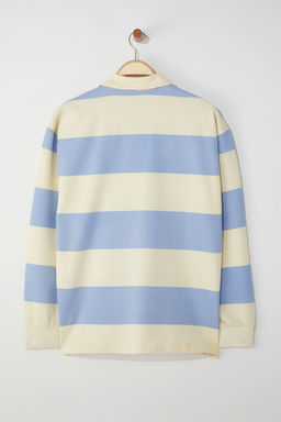TRENDYOL MAN Mavi Unisex Oversize/Genis Kesim Cizgili Polo Yaka Sweatshirt TMNSS25SW00001 - Trendyolmilla фото 10