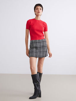 Bisiklet Yaka Kendinden Desenli Kad?n Triko Kazak