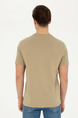 Erkek Regular Fit Bisiklet Yaka Haki Basic Ti__rt