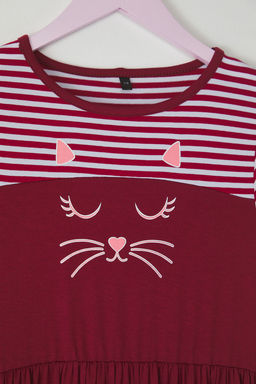 Bordo K?z Cocuk Cizgili K?sa Kol Mini Orme Elbise TKDSS25EL00059 - Trendyolmilla фото 5