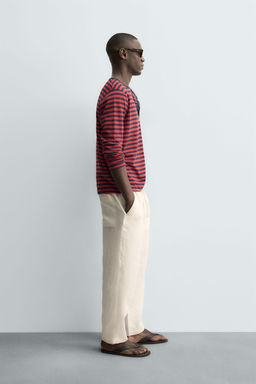 CAMISETA CUELLO PANADERO RAYAS LINO - ALGOD?N / rojo/marino - Zara фото 4