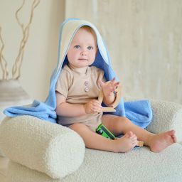 Полотенце уголок махровое Крошка Я, 75х75 см, цвет молочный/голубой, 100% хлопок, 360 г/м2  фото 21