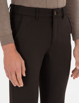 Kahverengi Slim Fit _izgili Kanvas Pantolon