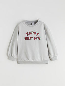 Bask?l? Erkek Bebek Sweatshirt