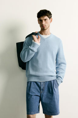 JERSEY REGULAR FIT ALGOD?N - LINO / Azul claro