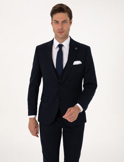 Lacivert Slim Fit Yelekli Tak_m Elbise