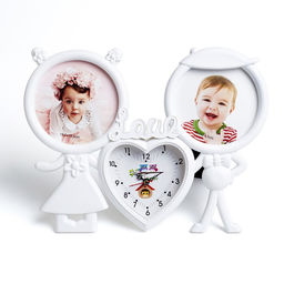 Фоторамка - коллаж на 2 фото d=13.5 см с настольными часами d=13 см, плавный ход, надпись Love, 33?25 см