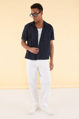 TRENDYOL MAN Lacivert Unisex Boxy Fit Poplin Yazl?k K?sa Kollu Gomlek TMNSS25GO00042 - Trendyolmilla фото 2
