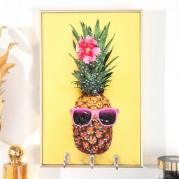 Ключница настенная декоративная Модный ананас, 3 крючка на панно, пластик, МДФ, стразы, золото, 19.3?1.8?29 см