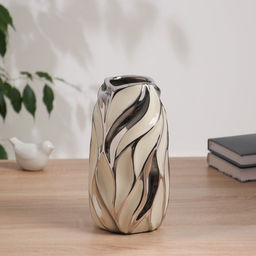Ваза для цветов «Аксель», 23.5×11 см, керамика, бело-серебристая