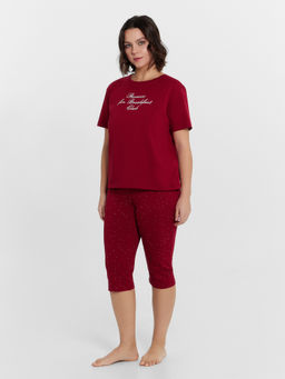 Пижама женская бордовая с принтом