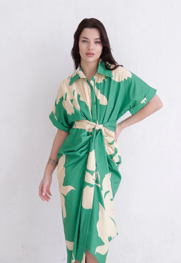 Martichelli Платье-рубашка с драпировкой зелёное  фото 3