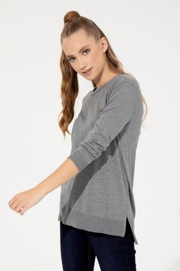 U. S. Polo Assn Женский серый меланжевый базовый свитер с круглым вырезом - U.s. polo assn фото 4