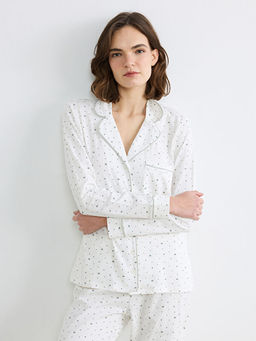 G?mlek Yaka ?i?ekli Kad?n Pijama Tak?m