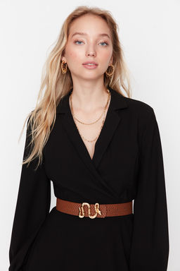 Trendyolmilla Siyah-Taba 2li Paket Croco Desenli Tokal? Deri Gorunumlu Kad?n Kemer TWOAW22KE0076  фото 3